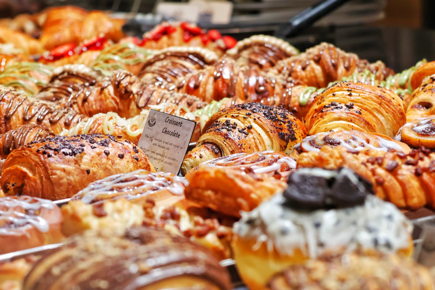 Display of artisan croissants and pastries