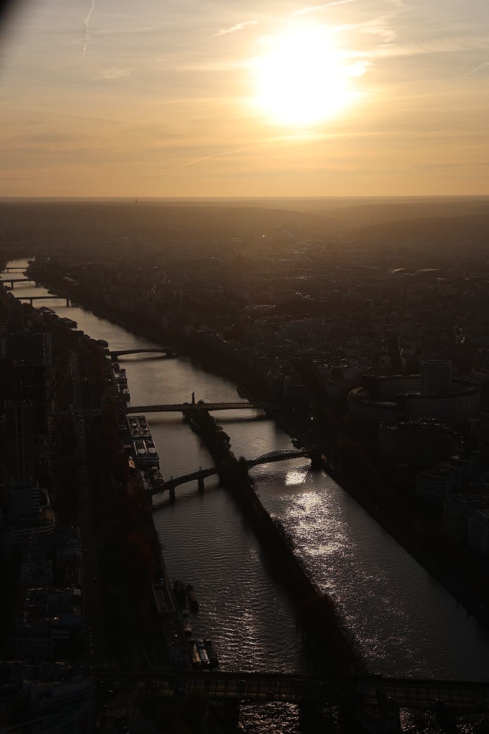 Golden hour over the Seine from above